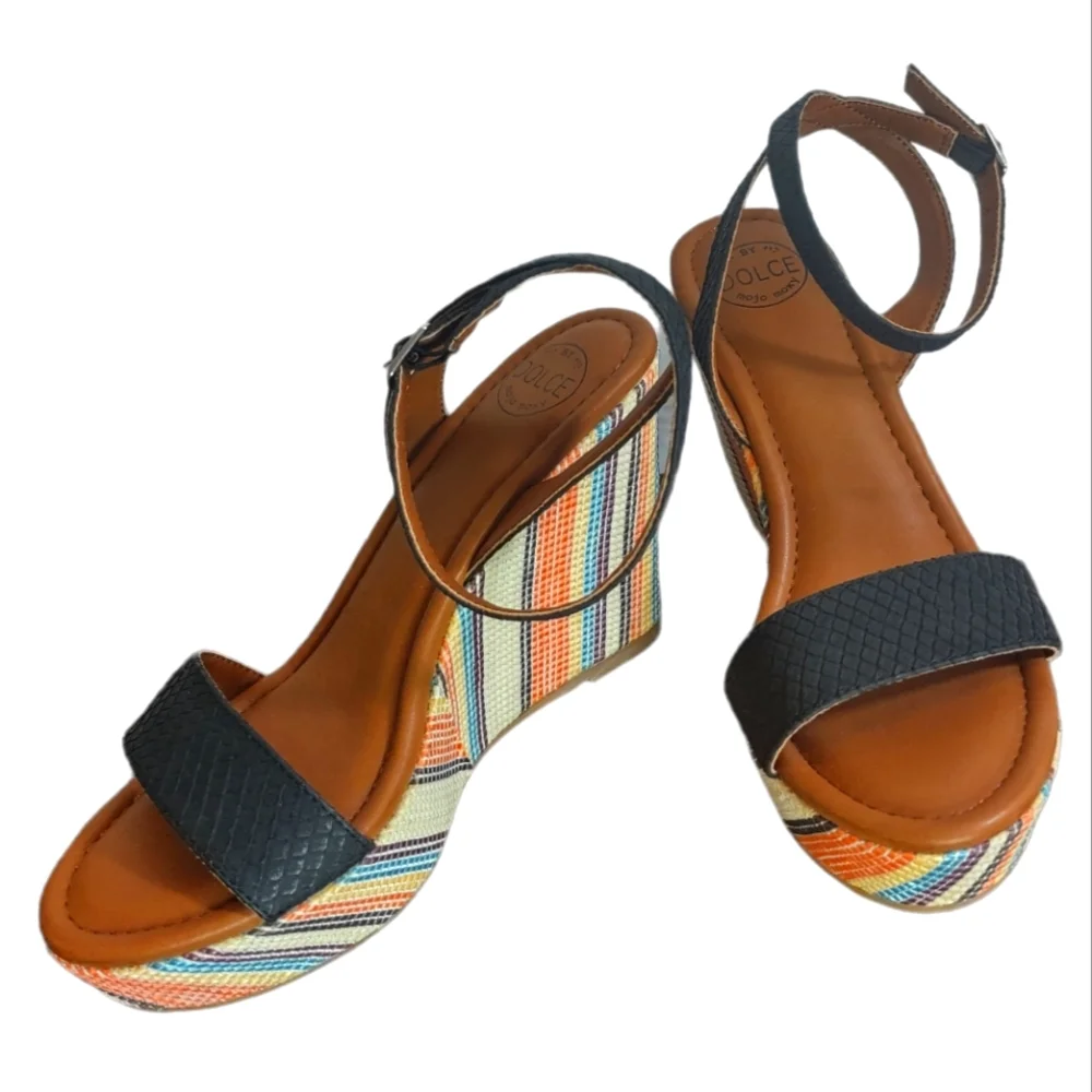 Mojo Moxy Multicolor Espadrille Wedge Heels Size 6.5 - Picture 1 of 5